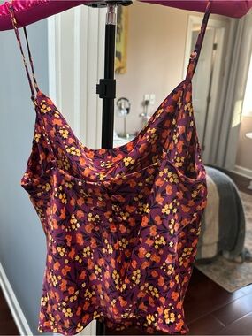 Zara Floral Satin vowel neck spaghetti strap top